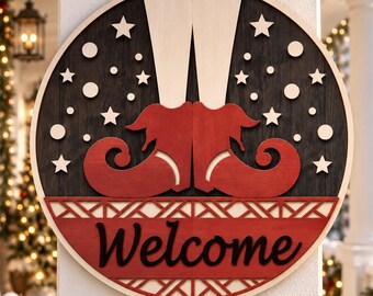 Christmas Elf Welcome Sign, Laser Cut Door Hanger SVG (Digital Download
