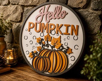 Hello PumpkinDoor Hanger SVG – Layered Layered Pumpkin Porch Sign (Digital Download)
