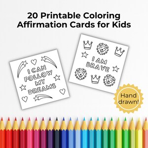 Carte di affermazioni positive stampabili da colorare per bambini - 20 carte da colorare disegnate a mano per aumentare la fiducia in se stessi e la creatività
