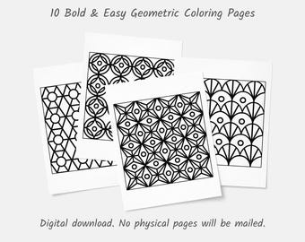 Bold & Easy Mindfulness Coloring Pages: 10 Hand-Drawn Geometric Patterns (PDF Download)