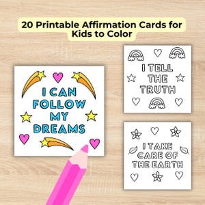Cartes d'affirmation imprimables à colorier pour enfants - 20 cartes de motivation dessinées à la main pour l'estime de soi, la confiance en soi et la créativité