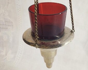 Lámpara de aceite colgante vintage, lámpara de santuario de cristal rubí, decoración de cristal rojo