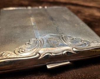 Estuche para cigarrillos HOKA vintage, chapado en plata, de alpaca, estilo Art Déco alemán.