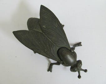 Vintage Bronze Fly Ashtray USSR Trinket Box Art Deco Insect Decor