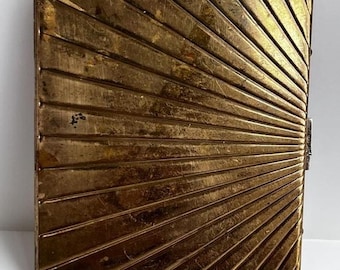 Vintage Metal Cigarette Case Striped Relief Design Import Compact Tobacciana