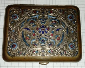 Vintage Enamel Cigarette Case USSR 1950 Metal Artel Zarya Collectible