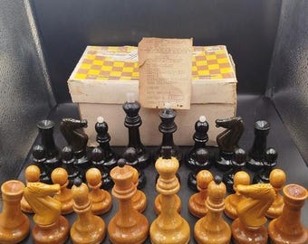 New Soviet Grandmaster Chess Set, USSR Weighted Wooden Chess, NOS with Passport, Rare