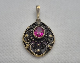 Vintage 875 Silver Filigree Pendant Ruby USSR 1973 Fine Jewelry Gift