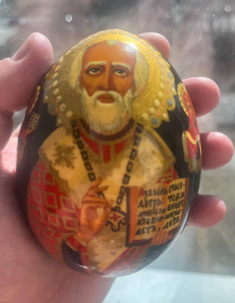 Large Hand Painted Wooden Easter Egg Saint Nicholas Ukrainian Folk Art ...