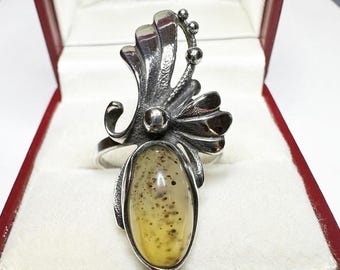 Rare USSR Silver Ring with Chalcedony 875