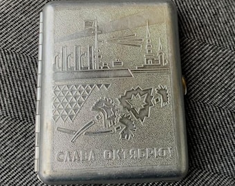 Soviet Cigarette Case Glory to October Aurora Cruiser USSR Aluminum