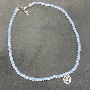 Blue Glass Bead Necklace: Tree of Life Pendant, Spiritual Boho Jewelry