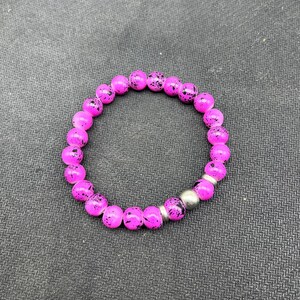 Handmade Pink Glass Bead Bracelet – Unique Amulet with 3 Decorative Accents – 8mm Beads – One of a Kind #2