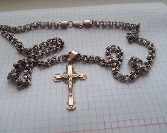 Vintage Silver 925 Bismarck Chain With Cross 70 cm 52g