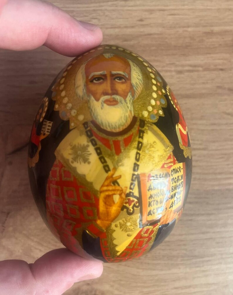 Large Hand Painted Wooden Easter Egg Saint Nicholas Ukrainian Folk Art ...