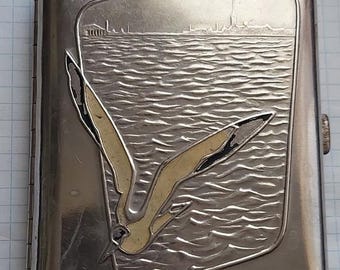 Vintage Enamel Cigarette Case Seagull City USSR Metal Collectible 1970s