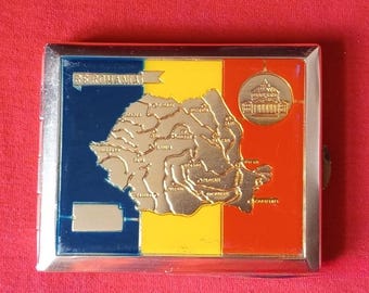 Vintage Romania Cigarette Case Map Flag RS Romania Tobacciana