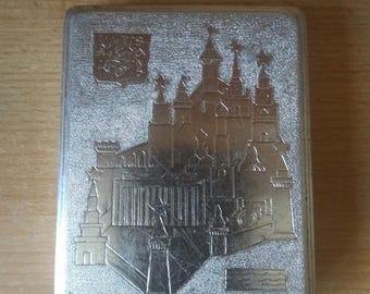 Vintage USSR Cigarette Case "Moscow", Aluminum, MOSSTAMP, Soviet Collectible