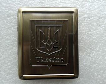 New Metal Cigarette Case with Ukrainian Trident – Ukraine Coat of Arms Design – Patriotic Pocket Case