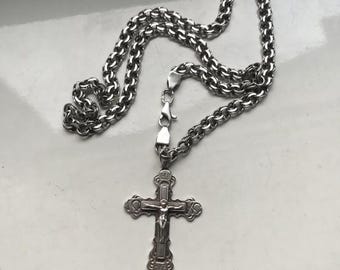925 Silver Chain With Cross Necklace 55 cm 25g Religious Jewelry