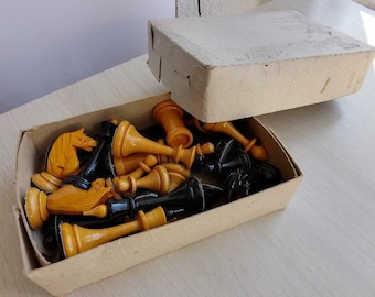Soviet Wooden Chess Pieces Set Vintage USSR New Condition