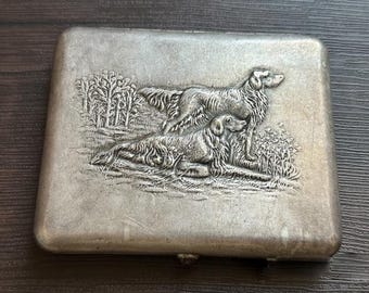 Vintage Soviet Cigarette Case — Setter Dog — Hunting Scene — Melchior & Brass — USSR