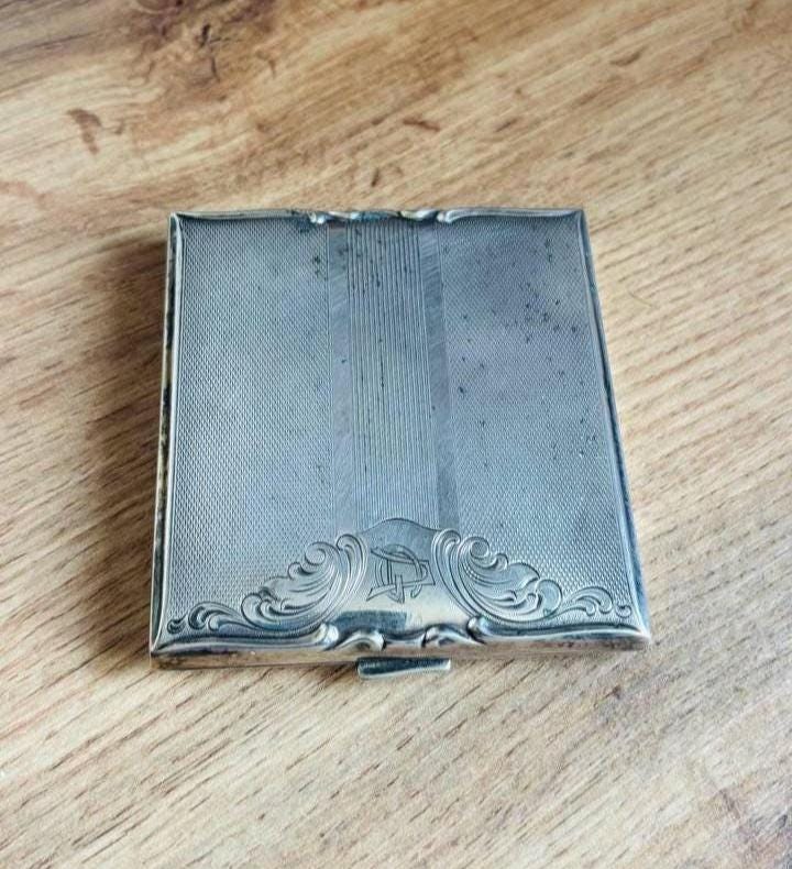 alpaca hoka cigarette case Vintage Silver Plated Art Deco German Case Silver Tone Elegant Wavy Decorative