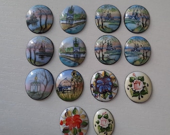 Conjunto de iconos esmaltados rusos Finift, mini iconos pintados a mano, 14 piezas, arte religioso ortodoxo, coleccionable vintage