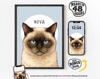 Custom Pet Portrait Personalized Dog Illustration Cat Dog Wall Art Pet Drawing Poster Pet Lover Gifts Dog Mom Club Pet Memorial Ideas