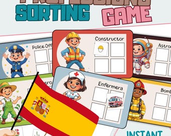 Spanish Professions Matching Cards Montessori Style Sorting Game Toddler Learning Game Kindergarten Busy Book Occupations Puzzle Worksheet