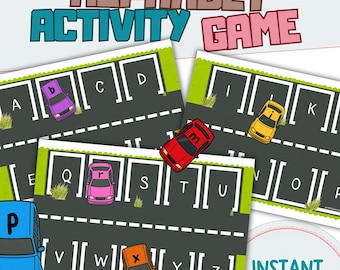 Alphabet Car Parking Printable Busy Book Pages for Toddlers, Homeschool Pre-K, Kindergarten, ABC Early Learning