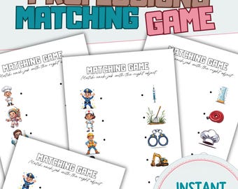 Professions Matching Game, Homeschool Resource, Kindergarten Learn, Educational Pages, Montessori Style, Busy Book Occupations