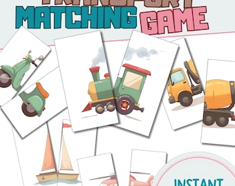 Transport Matching Game, Symmetry Cards, Toddler Matching Activity, Preschool Learning, Montessori Inspired, Homeschool Resource