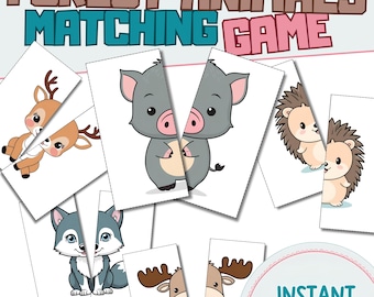 Juego de emparejamiento de animales del bosque / Juego imprimible inspirado en Montessori para niños / Actividad educativa para bebés y niños pequeños / Juego de descarga instantánea