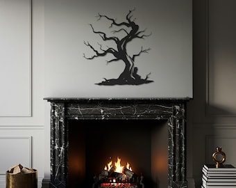 Metal Wall Art Haunted Tree, Halloween Spooky Home Decor, Rustiek kale boom silhouet, op gotische natuur geïnspireerde lasergesneden muursculptuur