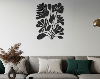 Abstract Flower Metal Wall Art, Modern Botanical Silhouette Artwork, Minimalist Nature Inspired Metal Wall Decor for Living Room or Patio