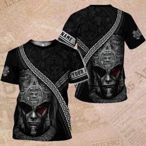 Custom Name Aztec Warrior 3D T-Shirt – Tribal Mexican Calendar & Ancient Warrior Design