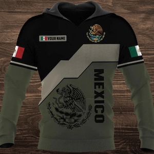 Personalized Mexico Flag Hoodie - Custom Name Mexican Eagle Pullover Sweatshirt for Men and Women