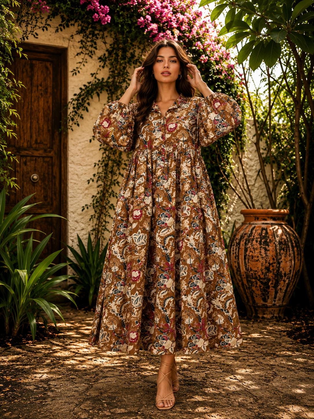 earth tone flowy dress Tones Name:Dyra