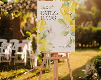 Watercolor Lemon Wedding Welcome Sign: Editable Printable Template (Digital Download)