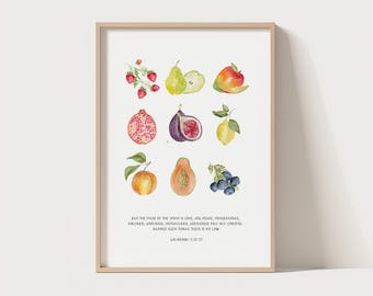Aquarelldruck „Frucht des Geistes“, Galater 5,22–23, christliches Wandbild, Bibelvers-Dekoration