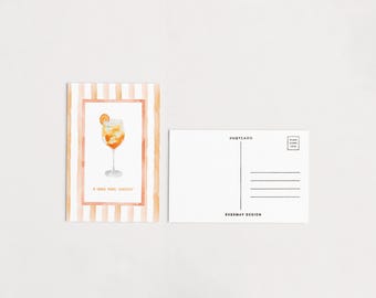 Aperol Spritz Postkarte | Schneckenpost Cheers | Wunderliche Aquarell Kunst | Orange Streifen Design | Freundschafts-Gruß-Karte | Ferngeschenk