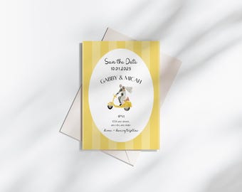 Anpassbare Save the Date Canva Vorlage | Vespa Paar Illustration | Bearbeitbare Hochzeitseinladung Download | Elopement Ankündigung