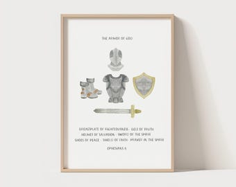 Rüstung Gottes Aquarell Druck | Epheser 6 christliche Wandkunst | Schrift Malerei, spirituelle Kriegsführung Dekor, Bibel Vers Poster Geschenk