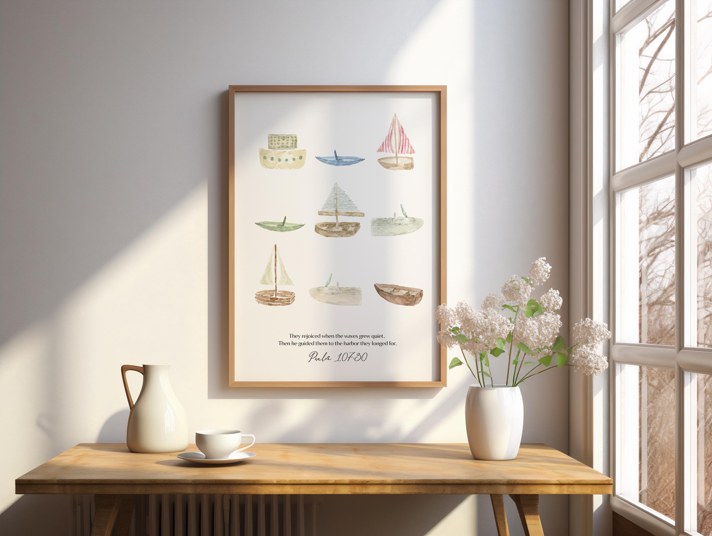 Sailboat Bible Verse Art | Psalm 107:10 Wall Print | Coastal Christian ...