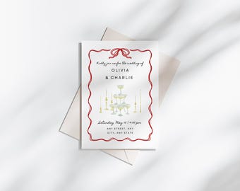 Champagne Tower Save the Date: Rot & weisse Hochzeitseinladung (Digitaler Download)