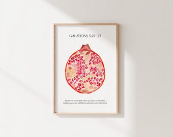Frucht des Geistes Granatapfel Druck | Aquarell Bibel Vers Kunst | Galater 5:22-23 Christliche Wanddekoration | Inspirierender Schriftdruck