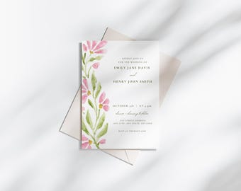 Rosa Blumen Hochzeitseinladung Vorlage: Wasserfarben Save the Date (Digitaler Download)