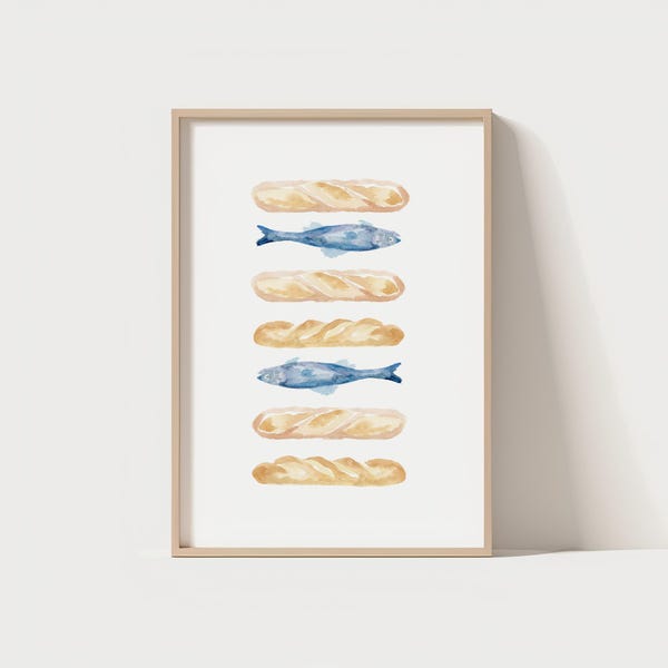 Fish and Loaves Watercolor Print, Jesus Feeding 5000, Christian Scripture Art