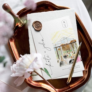 Custom Watercolor Wedding Invitation Illustration | Personalized Hand-Painted Invite Artwork for Couples